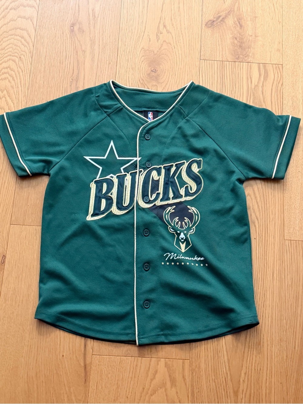 NBA Milwaukee Bucks Youth Green Jersey Top with Cream Trim